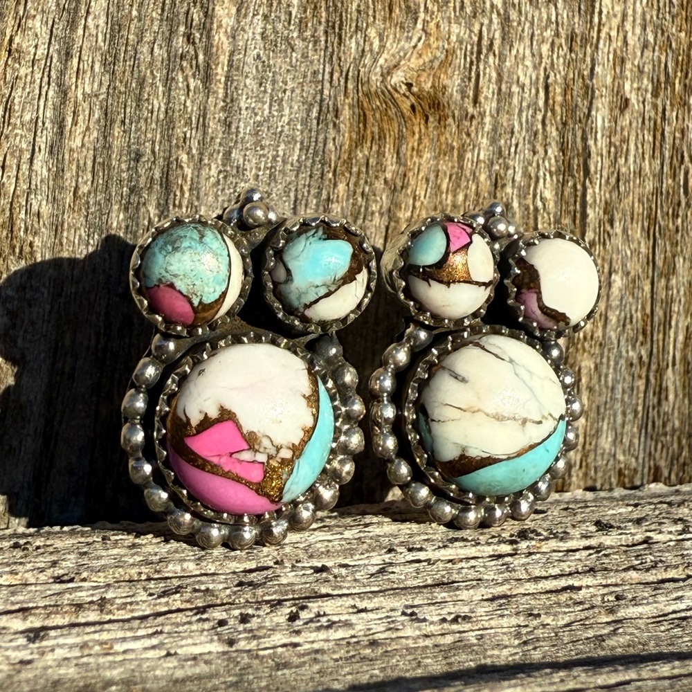 Cotton Candy Turquoise Mickey Mouse Sterling Silver 925 Earrings